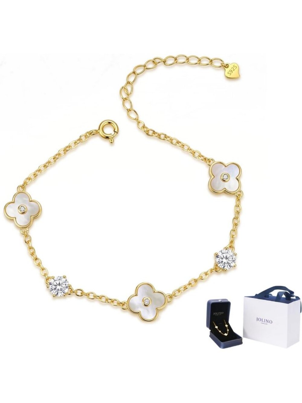 Sparkling Moissanite Clover Bracelet, 0.5ct, 925 Sterling Silver, Gold Plated